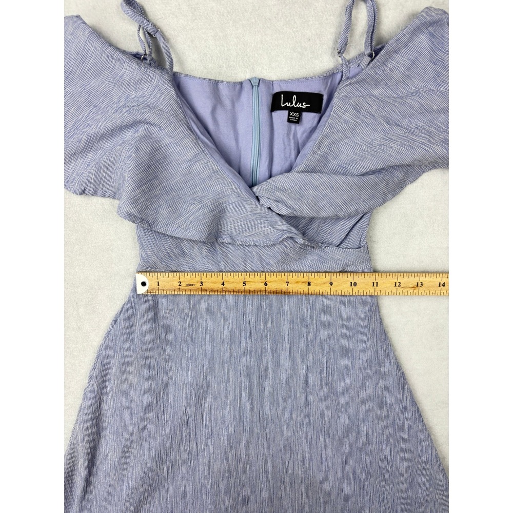 Lulus Blue Striped Cold Shoulder Ruffle Midi Dress JD7498 XXS Periwinkle White‎ - Picture 5 of 10
